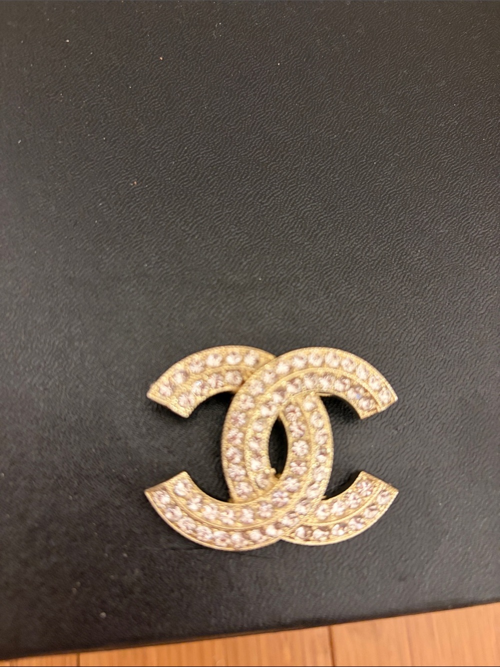 CHANEL Gold Crystal Interlocking CC Brooch